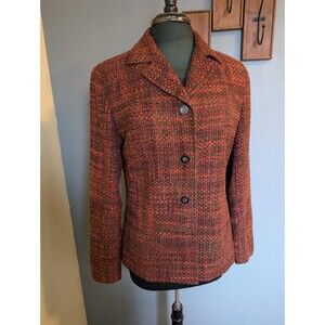 Vintage Silk Tweed Jacket by Doncaster, Rust & Brown Blazer Coat Size 10